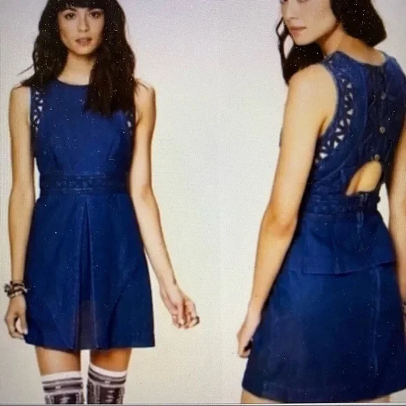 Free People New Romantics Highland Denim Dress Cut Outs Size 0 - Picture 3 of 12